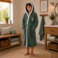 Halat de baie pentru copii Sunny din 100% bumbac cu glugă - Kaki - 11/12 ani - Halat de baie pentru copii Sunny din 100% bumbac cu glugă - Kaki - 11/12 ani