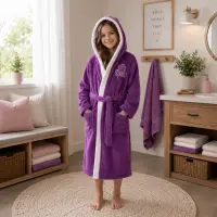 Halat de baie pentru copii Sunny din 100% bumbac cu glugă - Mov - 11/12 ani - Halat de baie pentru copii Sunny din 100% bumbac cu glugă - Mov - 11/12 ani