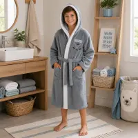 Halat de baie pentru copii Sunny din 100% bumbac cu glugă - Gri deschis - 9/10 ani - Halat de baie pentru copii Sunny din 100% bumbac cu glugă - Gri deschis - 9/10 ani