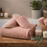 Set prosop de baie cu papuci „Jacard-MS” – rose ash - Set prosop de baie cu papuci „Jacard-MS” – rose ash