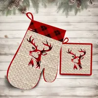 Set de mănuși și suporturi de bucătărie cu motive de Crăciun - 3007 - Set de mănuși și suporturi de bucătărie cu motive de Crăciun - 3007