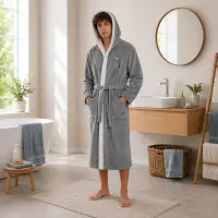Halat de baie pentru adolescenți Sunny din 100% bumbac cu glugă - Gri deschis - 15/16 ani - Halat de baie pentru adolescenți Sunny din 100% bumbac cu glugă - Gri deschis - 15/16 ani