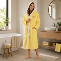 Halat de baie pentru adolescenți Sunny din 100% bumbac cu glugă - Galben - 15/16 ani - Halat de baie pentru adolescenți Sunny din 100% bumbac cu glugă - Galben - 15/16 ani